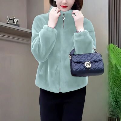 今年爆火外套爆款年轻妈妈高档冬装洋气立领短款皮草保暖百搭上衣