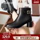 意尔康真皮时装 靴女2025秋冬新款 粗高跟踝靴小个子不累脚方头短靴