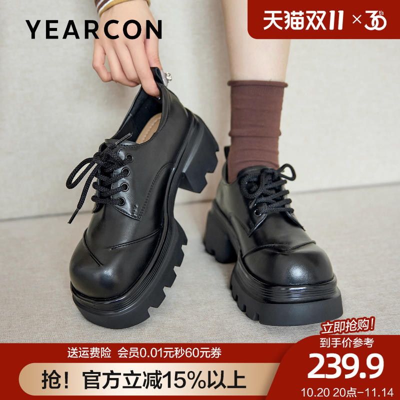 意尔康厚底系带乐福鞋女2025新款春秋复古学院风深口小皮鞋jk单鞋