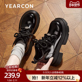 意尔康真皮马丁靴女2024秋冬新款 增高厚底短靴黑色英伦高帮乐福鞋