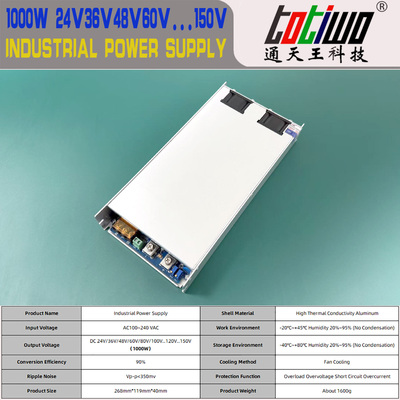1000W大功率PFC可调开关电源通信1U电源DC100V110V120V工业级电源