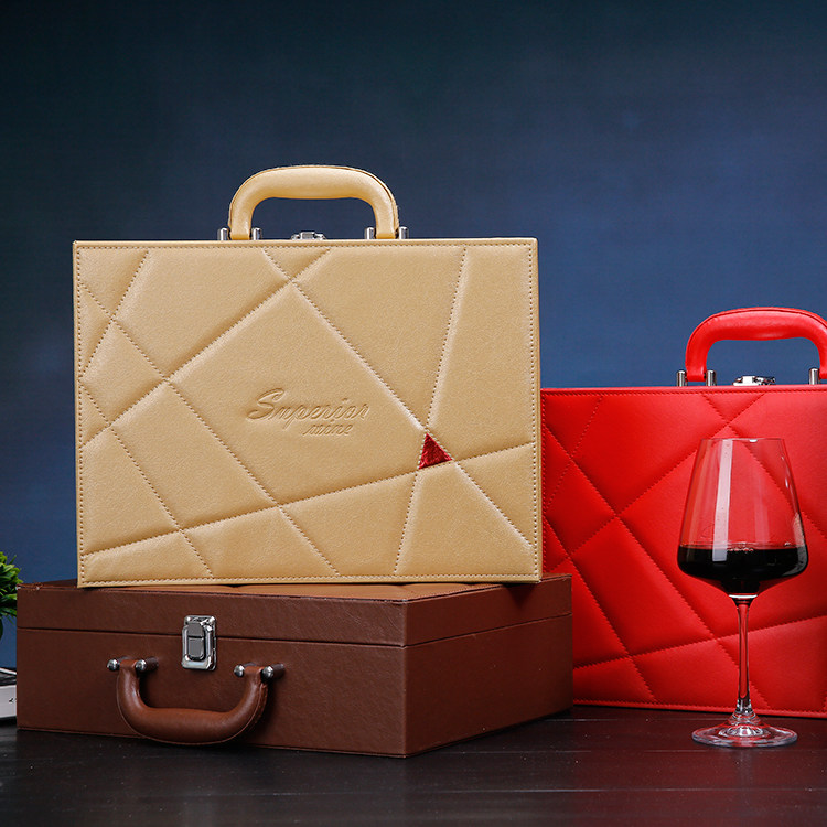 红酒盒菱形葡萄酒礼盒包装盒双支皮盒新款皮盒木盒 红酒箱子盒子