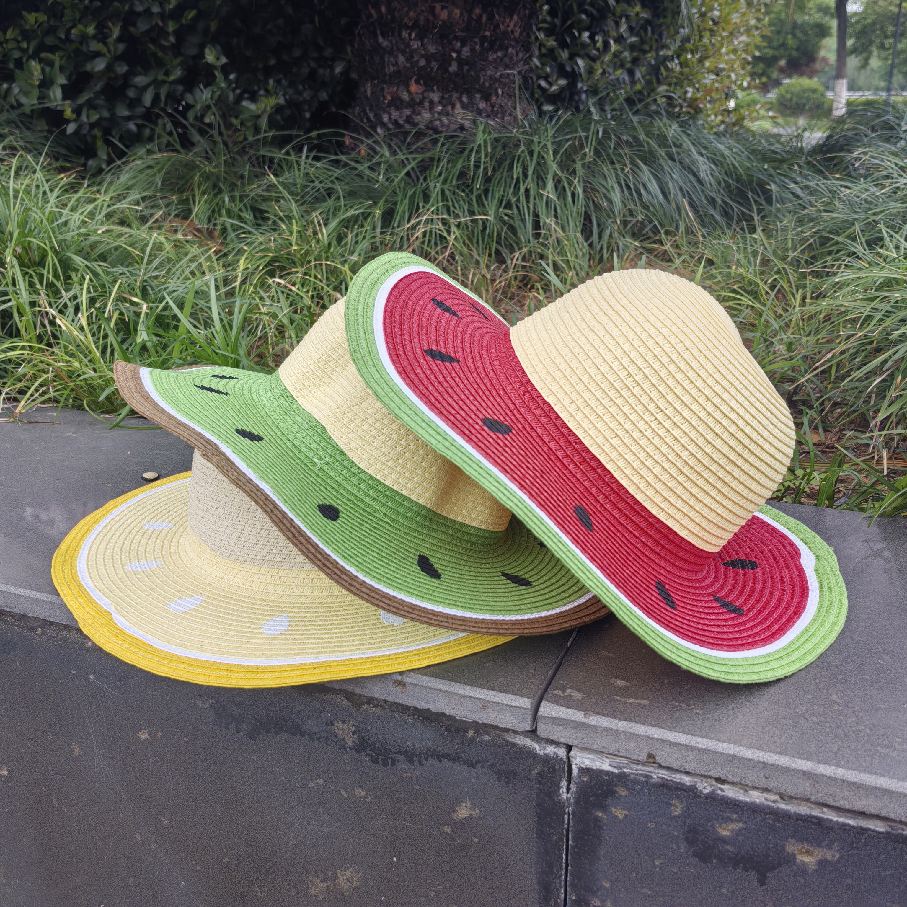 儿童帽子夏防晒太阳帽男女童出游遮阳西瓜草帽宝宝大檐亲子遮阳帽