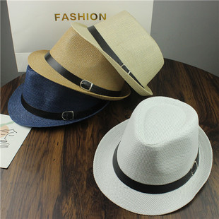 爵士帽草帽男女出游沙滩帽遮阳英伦帽子亲子儿童礼帽休闲店员凉帽