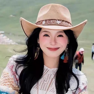 民族风骑士帽礼帽女川西帽子藏族舞蹈藏式牛仔锅庄帽男士草原旅游