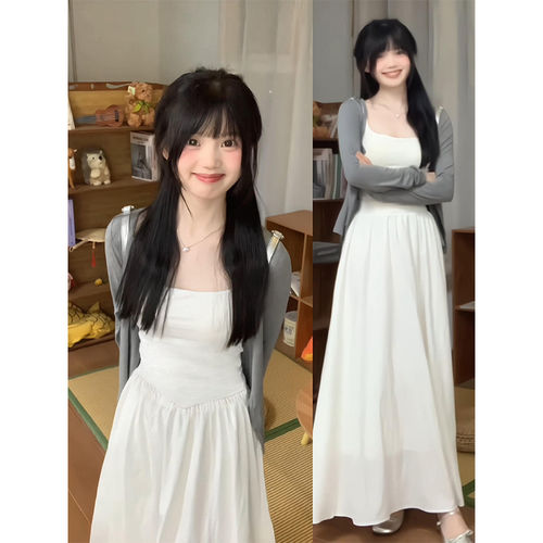 白色吊带连衣裙长款女白