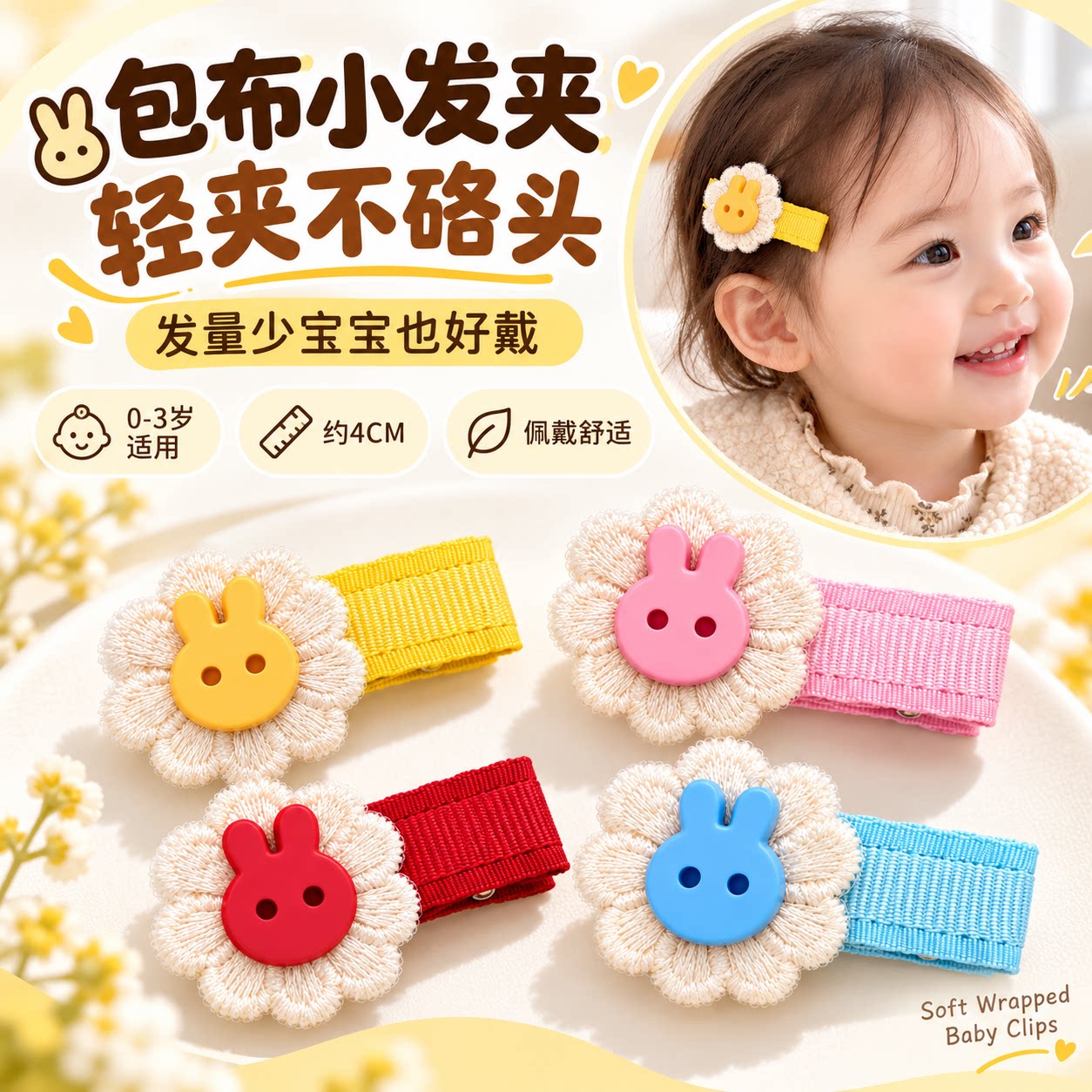 春夏新韩国儿童发夹女童宝宝花朵刘海边夹兔子发饰侧边夹幼小夹子