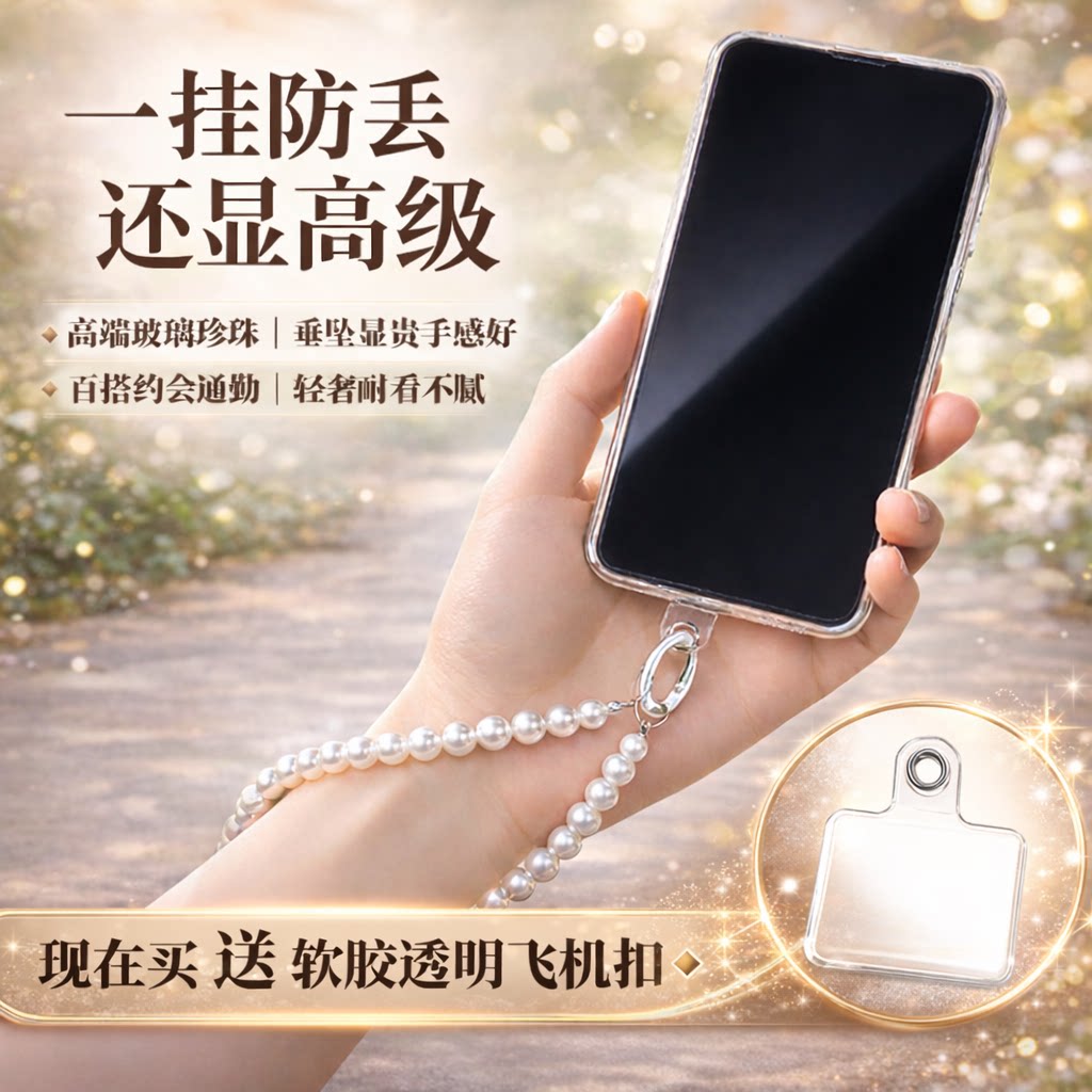 珍珠小挂件白色包包链条手机新款苹果手机挂绳挂链串珠挂饰手腕绳
