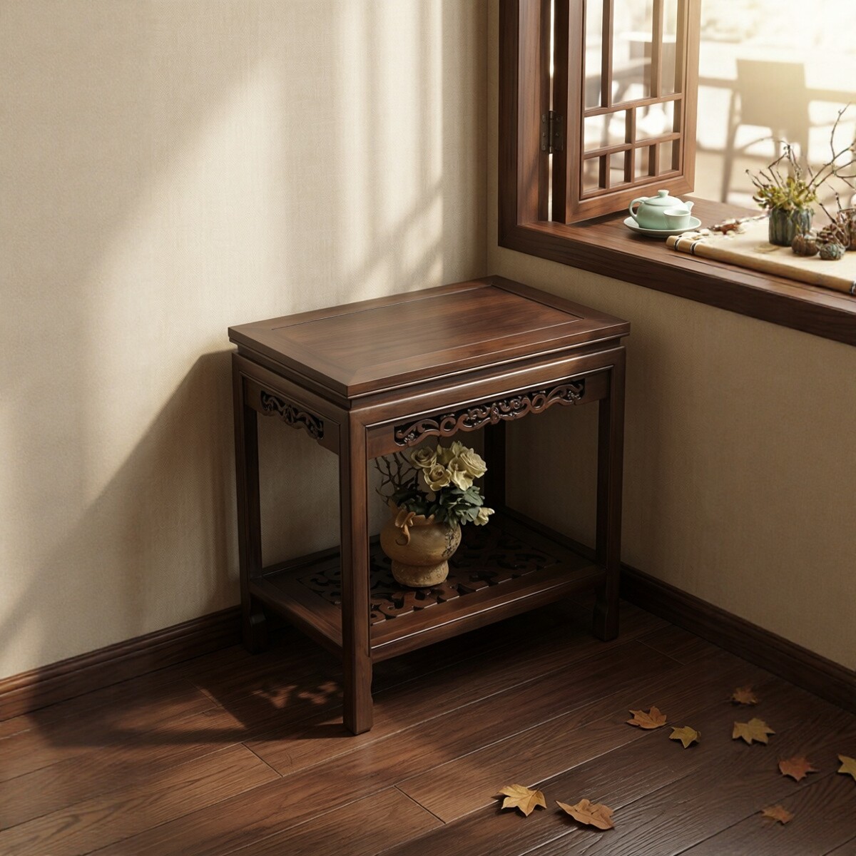 实木花架鱼缸架子底座摆台奇石桌盆景架置物架长方形沙发边几茶几