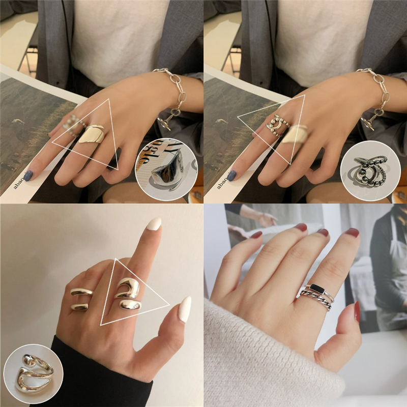 日韩S戒指女复古做旧泰指环个性开口不规则设计食指尾戒潮