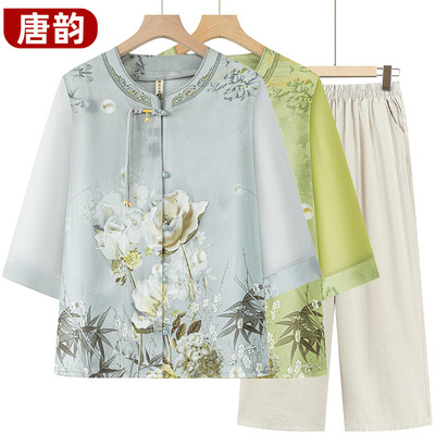 奶奶装夏季新款衬衫国风妈妈时尚上衣中老年人女老太太夏装洋气款