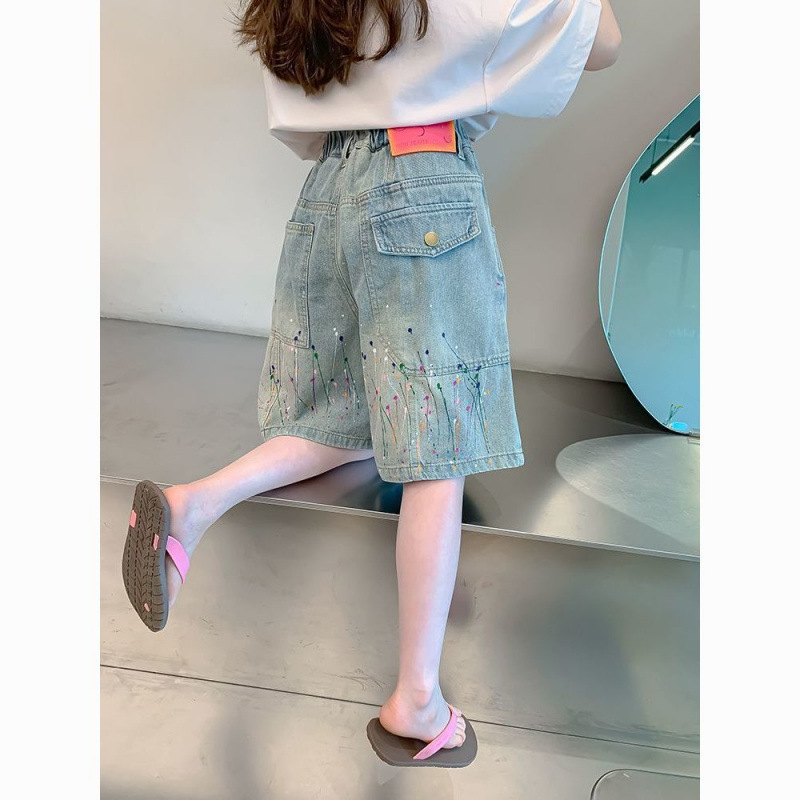 夏季女童夏装牛仔短裤女孩2025新款学生过膝五分裤中大童韩系裤子