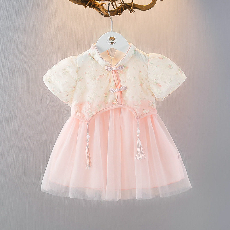 女童短袖汉服裙夏装1-2-3岁婴幼儿纱裙夏季女宝宝生日宴会礼服裙