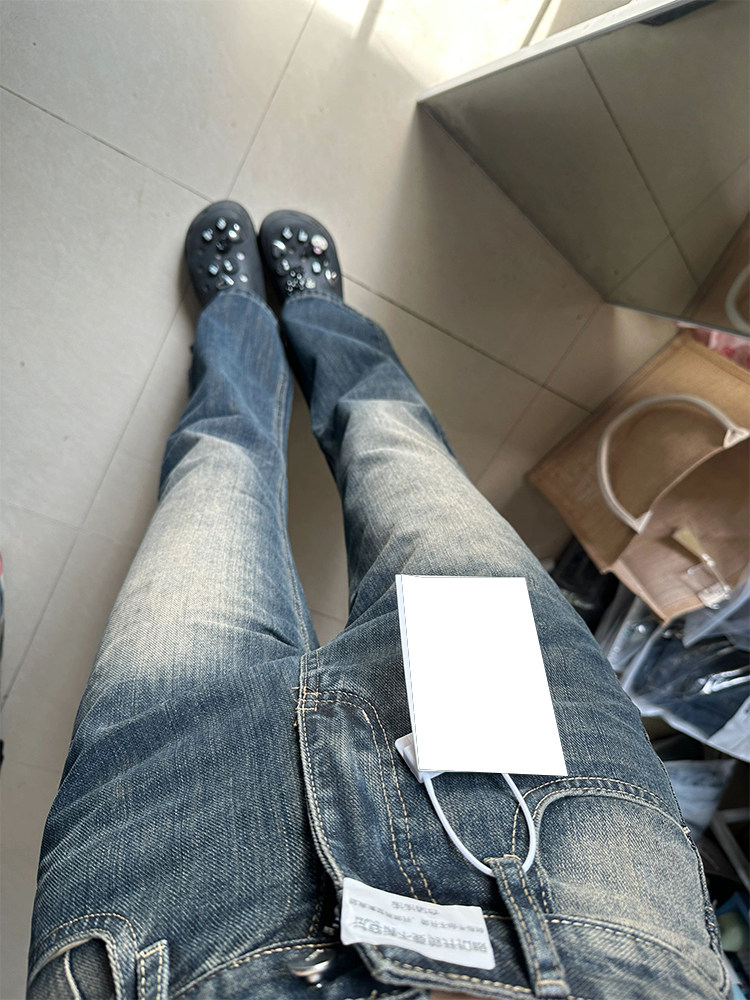 가을 하이웨이스트 슬리밍 와이드 레그 팬츠 여성용 아메리칸 레트로 부츠컷 청바지 세트가 포함된 플러스 사이즈 지방 MM 가을 옷