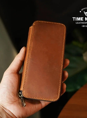 复古简约真皮疯马皮笔袋笔盒大容量多支拉链文具钢笔收纳盒可定制