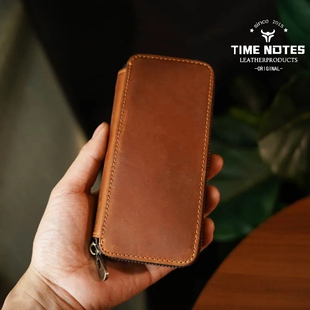 复古简约真皮疯马皮笔袋笔盒大容量多支拉链文具钢笔收纳盒可定制