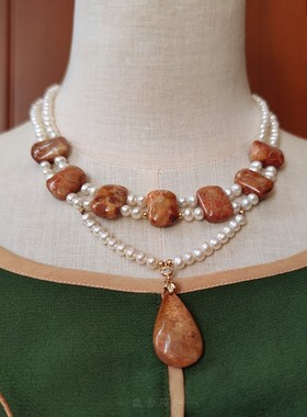 唐风敦煌风项链强光珍珠女珊瑚玉