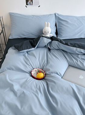 ins四件套纯水洗棉床单被套被罩枕套学生宿舍单人床上用品4三件套