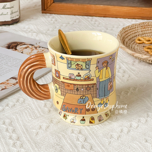 女士高颜值卡通陶瓷马克杯家用大容量喝水杯子设计感小众咖啡杯
