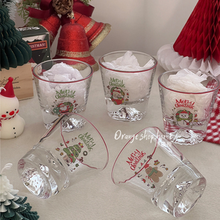 橘橙圣诞杯子玻璃杯送朋友氛围感高颜值富士山杯水杯礼物圣诞老人