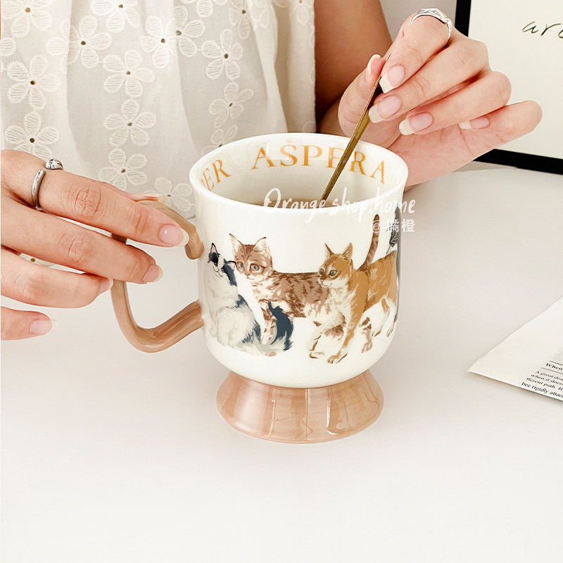 猫咪大容量陶瓷马克杯女生高颜值咖啡杯设计感小众早餐杯水杯轻奢,餐饮具,马克杯,淘宝优惠券,粉丝福利购,淘宝优惠卷