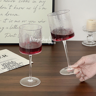树纹透明玻璃高脚杯家用高颜值红酒杯葡萄酒杯创意小众复古甜酒杯
