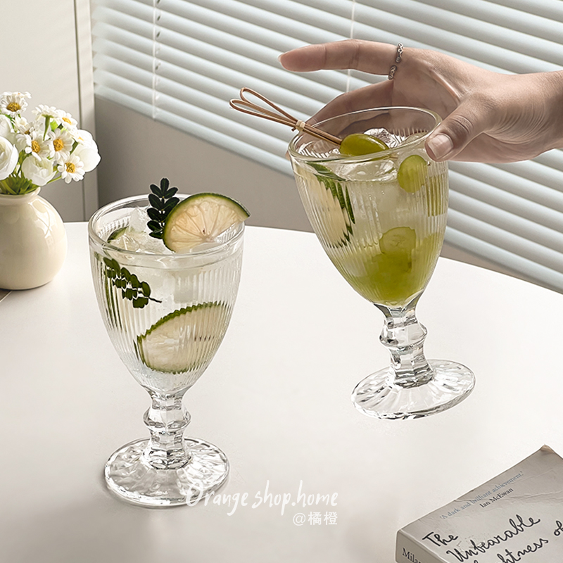 橘橙玻璃矮脚杯创意简约喝水杯