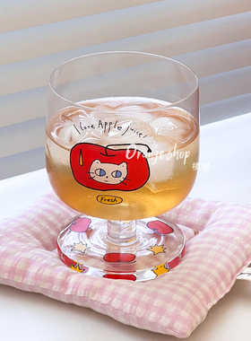 橘橙创意可爱猫咪玻璃杯高脚杯子高颜值家用水杯小众设计果汁杯