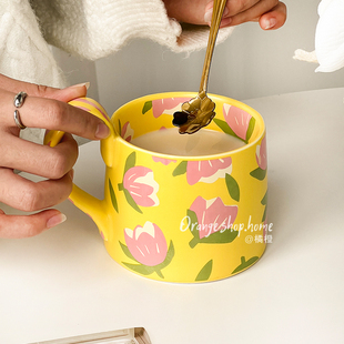 复古陶瓷马克杯家用女士高颜值咖啡杯拿铁杯高级感轻奢大容量水杯