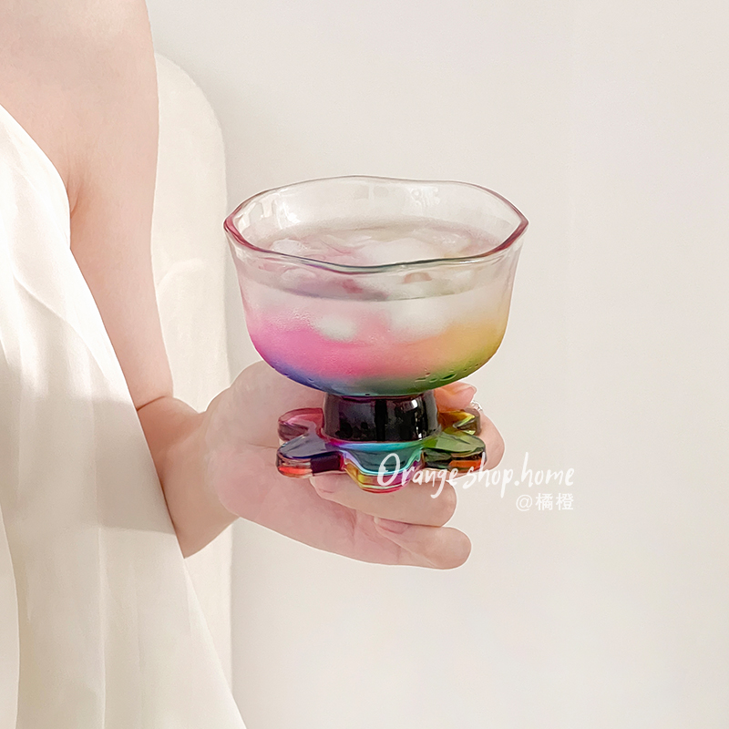 中古高脚杯彩虹晕染杯