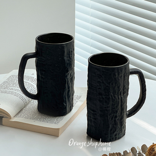 曜黑玻璃喝水杯家用饮料果汁杯啤酒杯办公室茶杯咖啡杯高级感轻奢