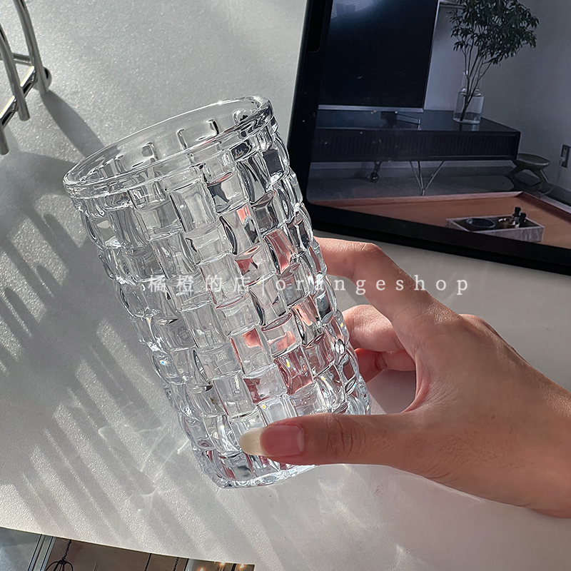 网红藤编玻璃杯ins透明水杯