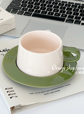橘橙*ins北欧风马克龙色系下午茶咖啡杯高档精致陶瓷马克杯碟套装