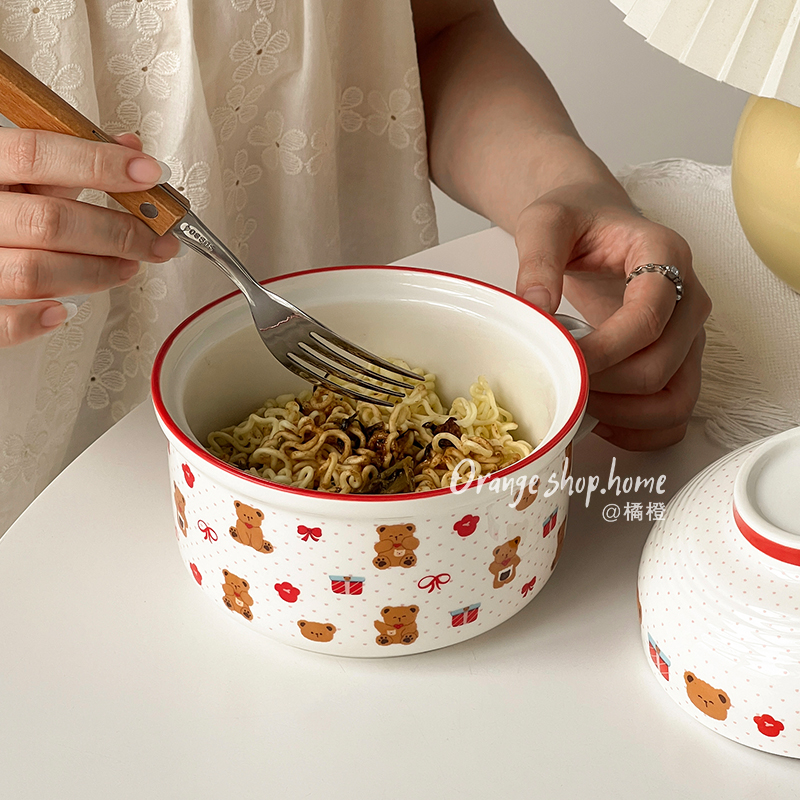 大容量高颜值可爱陶瓷泡面碗带盖学生宿舍用食堂个人专用饭碗汤碗