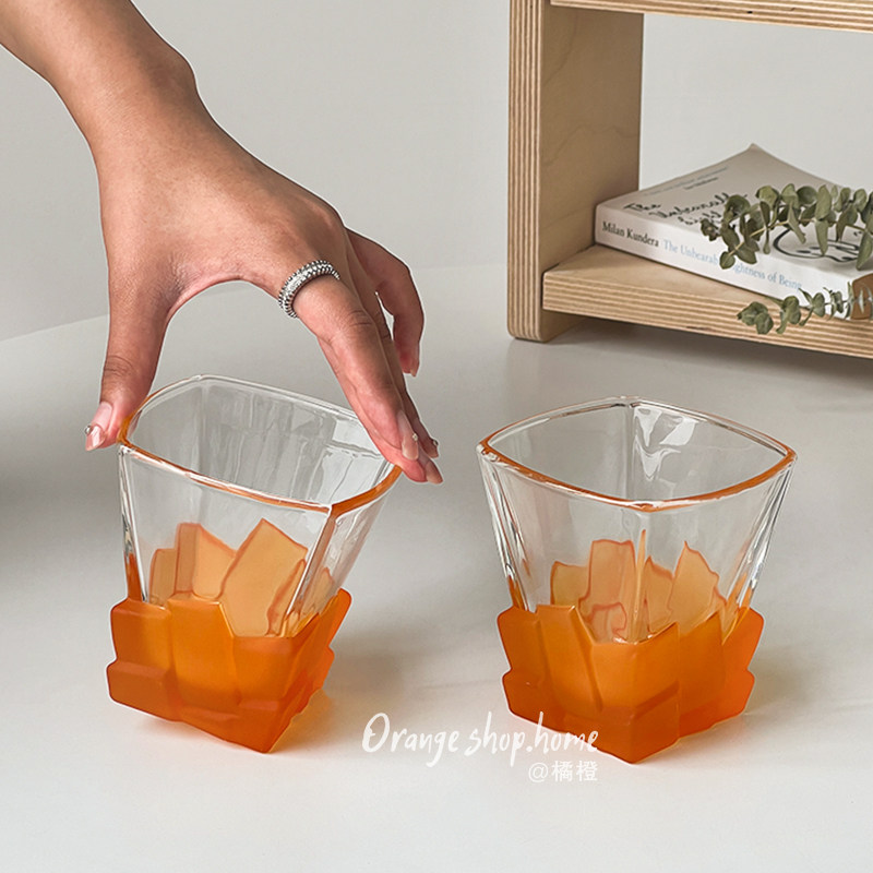 磨砂橙冰块玻璃酒杯高颜值家用喝水杯冷饮果汁杯办公室茶杯咖啡杯,餐饮具,玻璃杯,淘宝优惠券,粉丝福利购,淘宝优惠卷