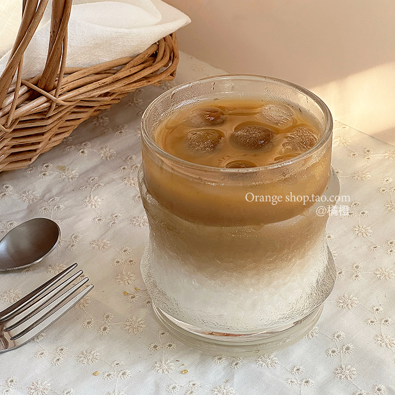 橘橙高级感挂冰杯手感杯玻璃杯拿铁咖啡杯洋酒杯威士忌酒杯饮品杯