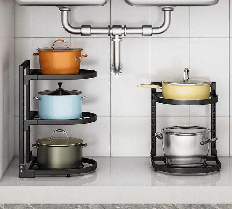 厨房灶台锅架置物架家用多层台面转角放锅具下水槽橱柜内分层收纳