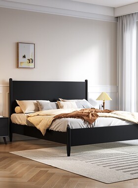 美式白色全实木现代简约黑色1.5米1.8米主卧双人米大床
