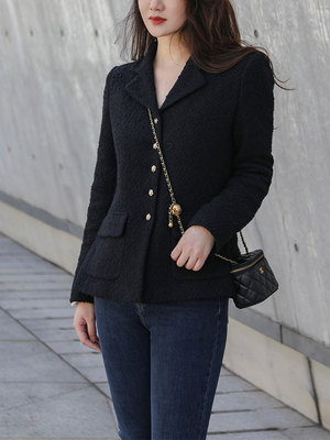 羊毛粗花呢中长款小香风小外套