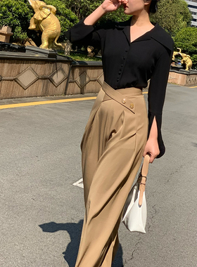 2023秋冬新款设计感高腰大长腿宽松显瘦垂感西装阔腿裤直筒长裤女