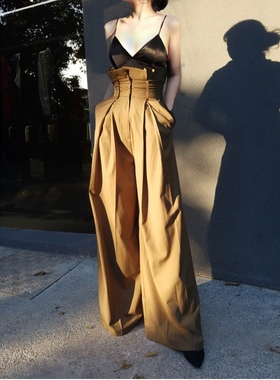 四季款设计感高腰大长腿宽松垂感直筒阔腿西装长裤女2023春夏新款