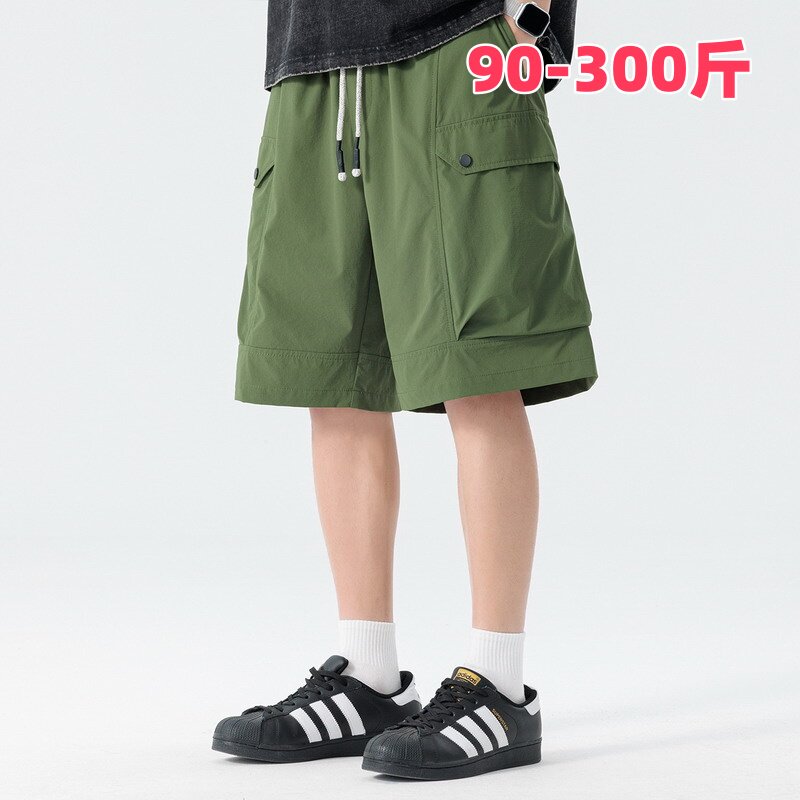 300斤大码工装短裤男夏季宽松透气休闲五分裤直筒系带工装风裤子