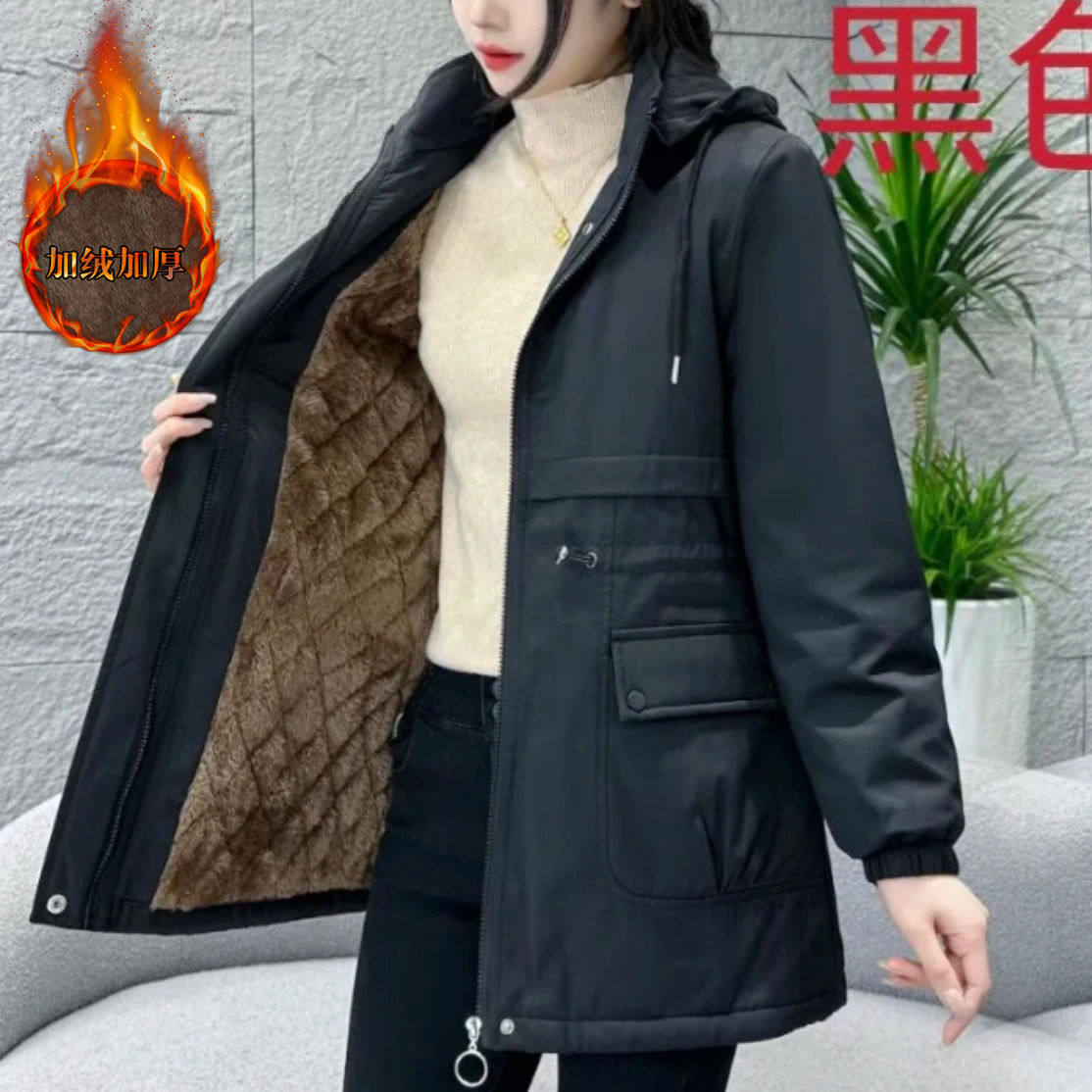 妈妈冬季棉衣中长款加绒加厚保暖中老年女装
