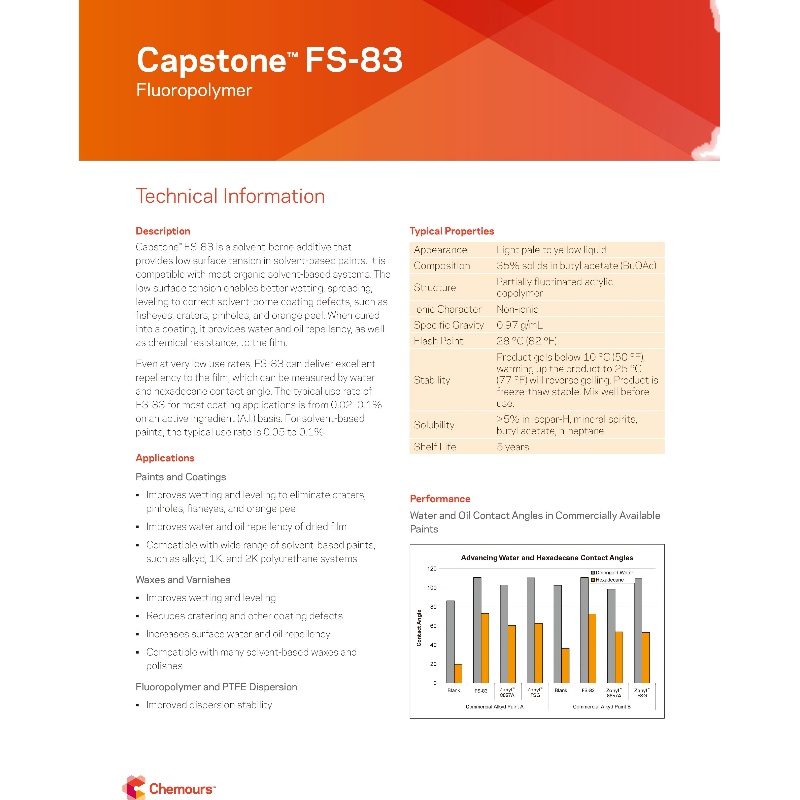 美国科慕化学Capstone FS-83氟碳表面活性剂FS-83