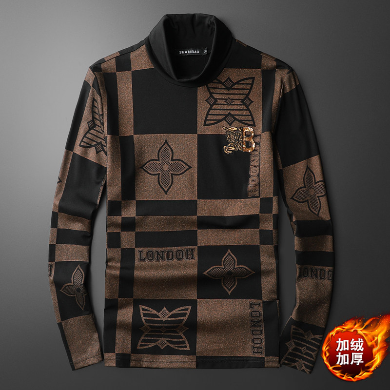 丝光棉加绒加厚高领打底衫长袖T恤男装咖啡色钱塘6016-CC2226-P95图片