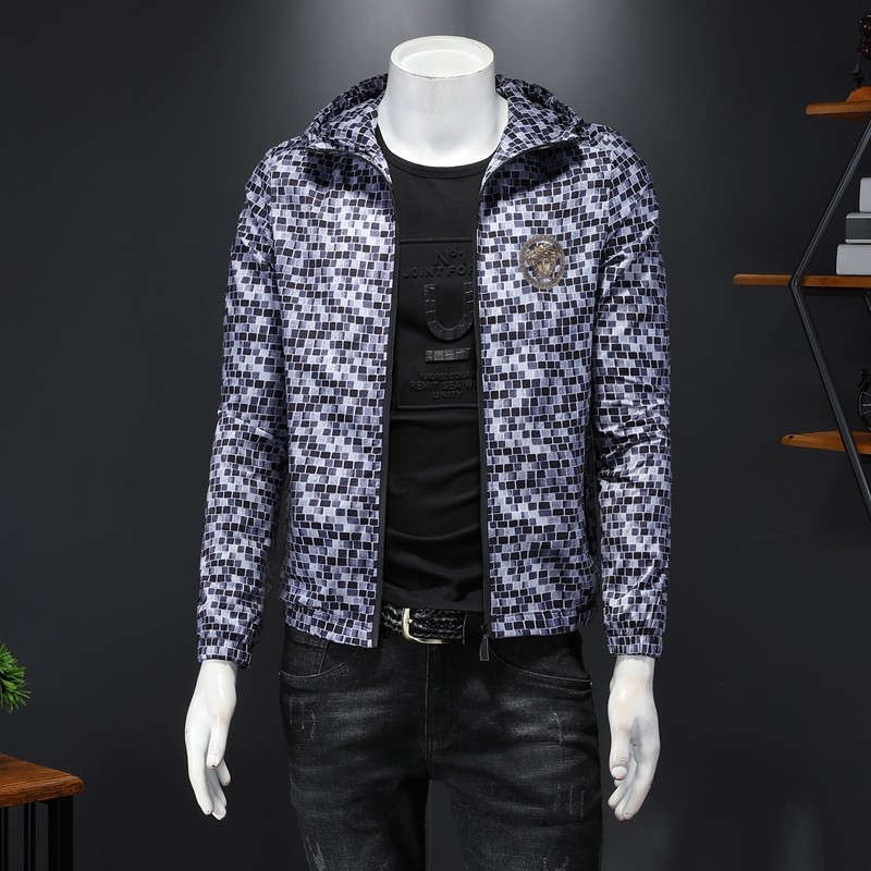 2021新款个性印花连帽夹克衫男大码QT6016-2600-P140假模蓝色图片
