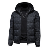 2024新款连帽羽绒服格子印花90白鸭绒外钱塘6016-F5056-P290咖啡，男装羽绒服，钱塘6016