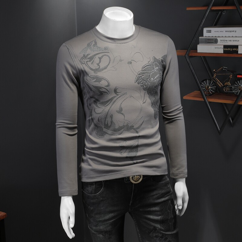 秋冬新款加绒加厚男长袖打底衫大码钱塘6016-D4507-P90,男装T恤,钱塘6016