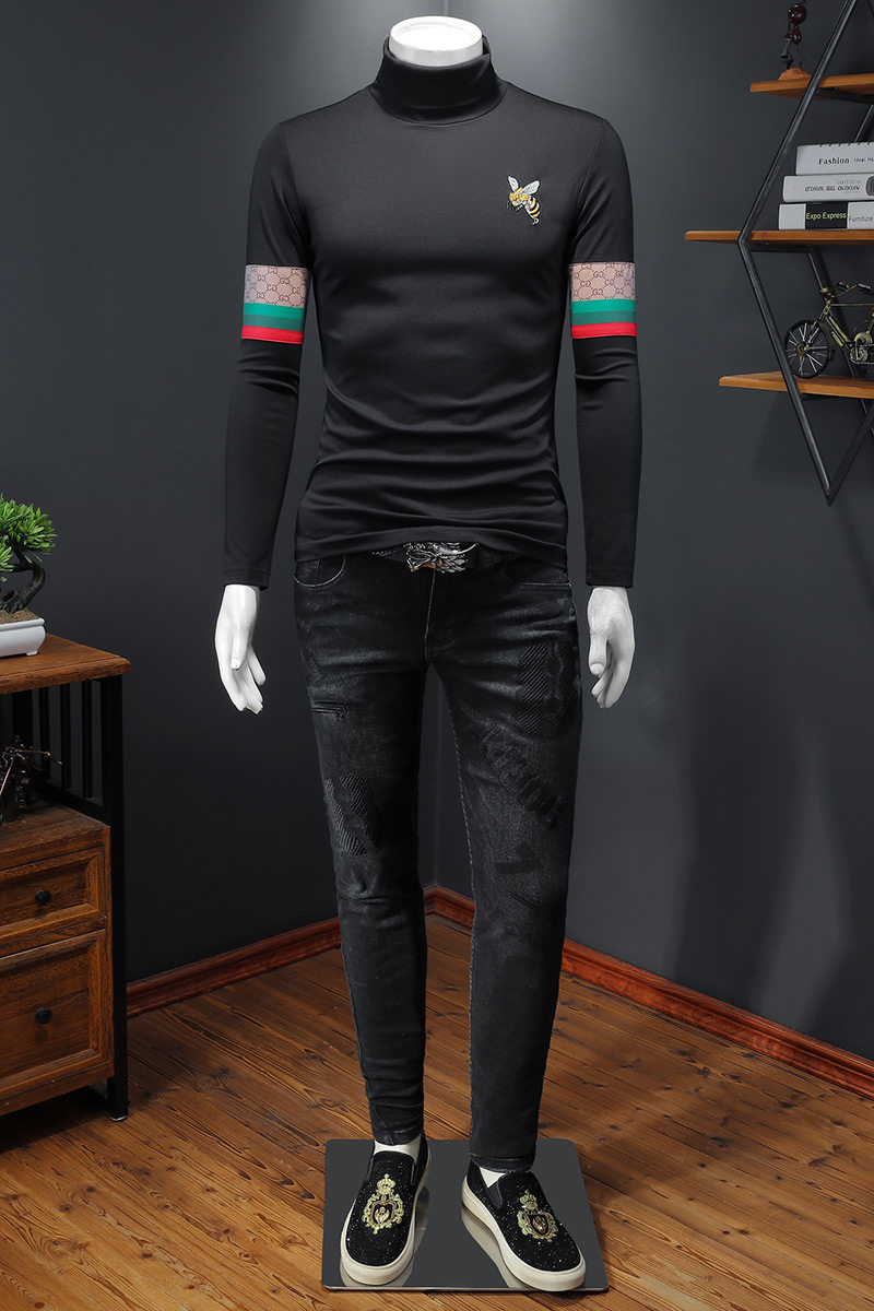 新款秋冬男装高领刺绣长袖T恤钱塘6016-C3318-P85,男装T恤,钱塘6016