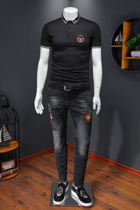 2026新款丝光棉Polo衫翻领半袖T男士大码钱塘6016-E186P75假黑色图片